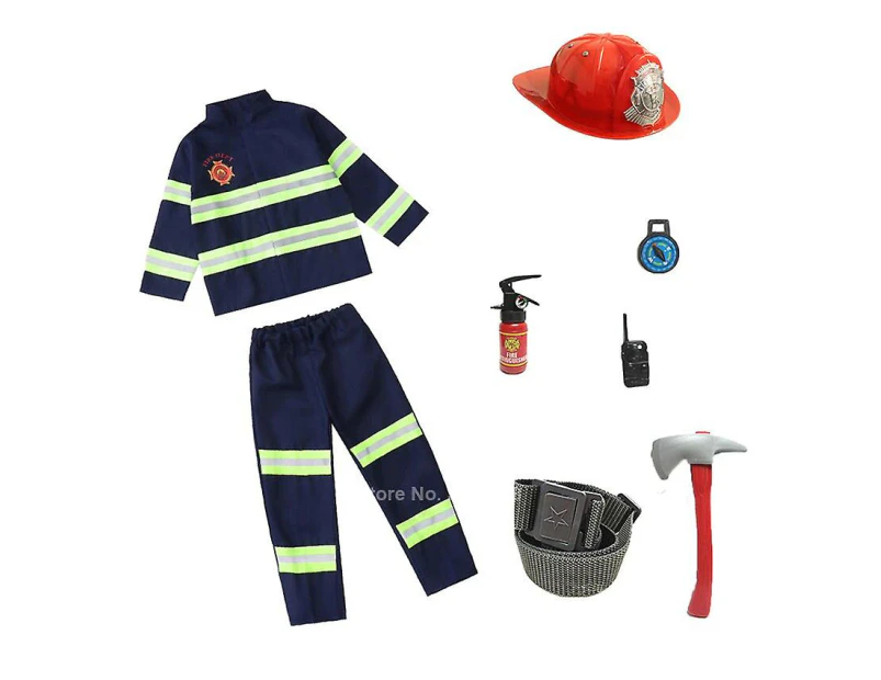 Halloween Children Fireman Cosplay Costume Firefighter Uniform Kids Role Play Work Clothing Performance Party Carnival Party Blue Set With Toys