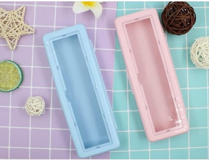 catch.com.au | 2 Pcs Clear Plastic Pencil Case Box with Lid, Acrylic Plastic Stationery Pen Boxes in Bulk for Kids, Girls, Boys, Adults, Students