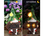 Garden Gnome Statue,Green Hat Welcome Resin Statue with Solar LED Lights,Garden Figurines for Gnomes Garden Decorations,Patio Yard Lawn Ornaments Gift