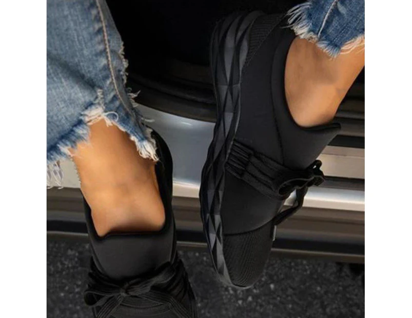 1 Pair Women Shoes Low Heel Slip On All Match Pure Color Sport Shoes for Daily Wear-Black
