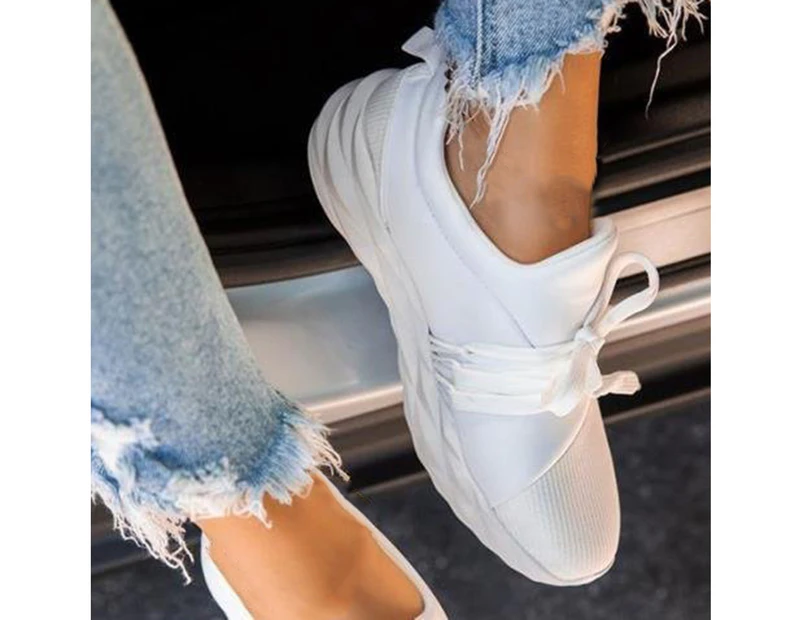 1 Pair Women Shoes Low Heel Slip On All Match Pure Color Sport Shoes for Daily Wear-White