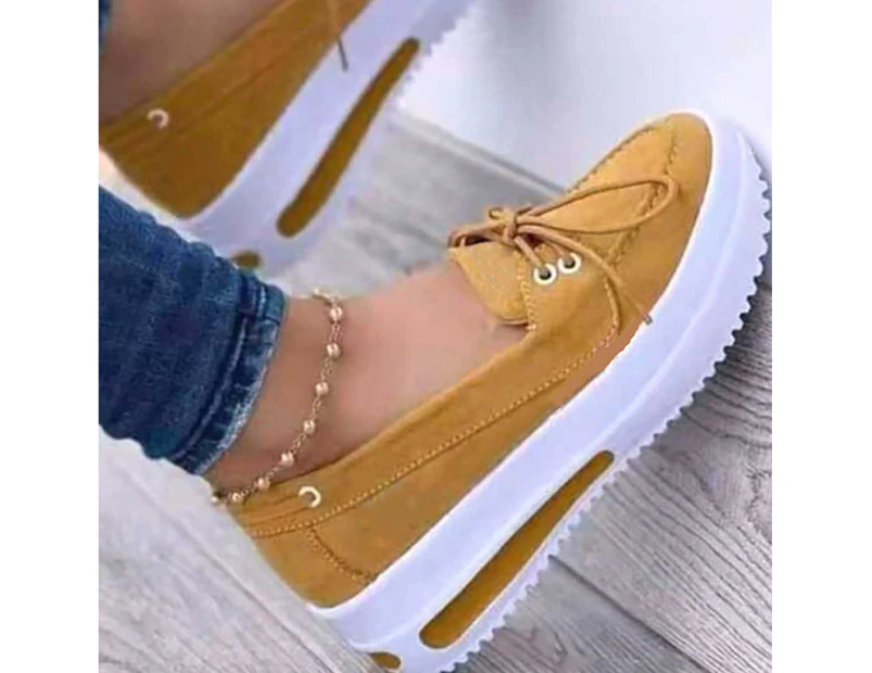 1 Pair Solid Color Non-slip Outsole Casual Shoes Fine Crafts Low-top Thick-soled Walking Shoes Footwear-Yellow