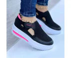 1 Pair Women Shoes Mesh Design Lightweight Breathable Fastener Tape Casual Shoes for Running-Black