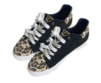Women Casual Leopard Printing Anti-skid Lace Up Running Sneakers Walking Shoes-Black