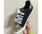 Women Casual Leopard Printing Anti-skid Lace Up Running Sneakers Walking Shoes-White