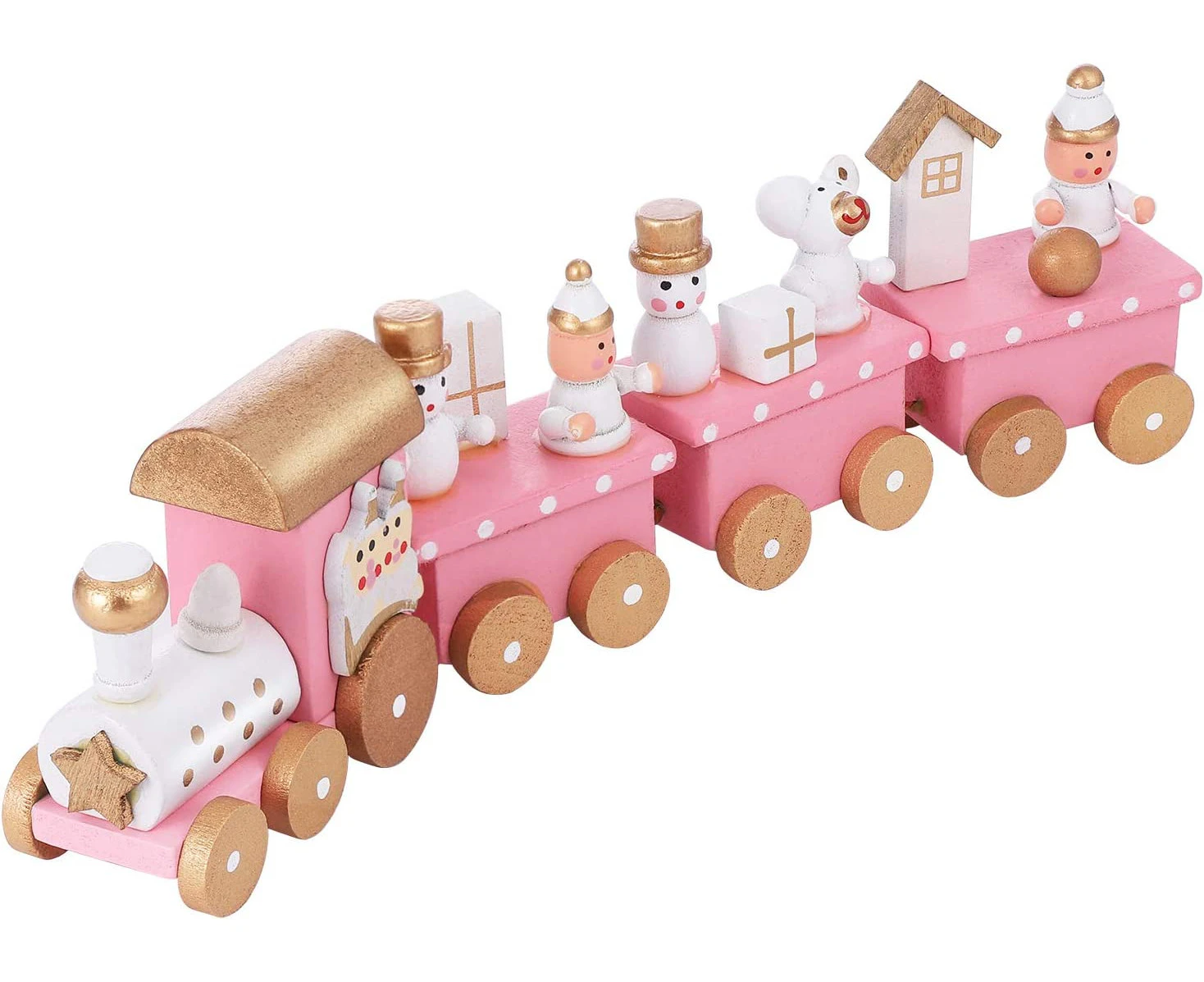 Christmas Wooden Train Rail Winter Wonderland Train Mini Train Decor Set for Christmas Party Under Christmas Tree Decorations Pink