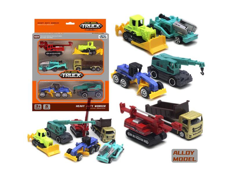 6Pcs Construction Vehicle Toy Realistic Detail High Durability Plastic 1/64 Scale Diecast Construction Truck Car Toy for Boys