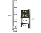 Oppsbuy 3.8m Telescopic Aluminium Ladder Alloy Extension Extendable Steps Multi Portable Black