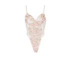 graceful Underwear Sleeveless Lace Embroidery Pattern Bodysuit Female Erotic Costume Underwear for Sleeping -Light Pink
