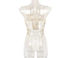 graceful Underwear Sleeveless Lace Embroidery Pattern Bodysuit Female Erotic Costume Underwear for Sleeping -White