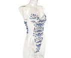 graceful Underwear Sleeveless Lace Embroidery Pattern Bodysuit Female Erotic Costume Underwear for Sleeping -Blue
