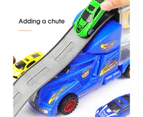 1 Set Kids Container Car with Slide Track 6 Mini Car Extendable Carry Handle Alloy Model Toy Portable Simulation Sliding Car Toy Play Set Christmas Gift - Blue