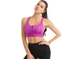 Sports Bra Wire Free Widened Shoulder Strap Zipper Breast Support Polyester Front Closure Workout Bra Women Underwear Birthday Gift-Purple