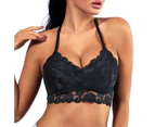 Vest Bra Push Up Laciness Wire Free Hollow Out Women Bra for Daily Wear -Black