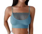 Women Bra Lace Patchwork graceful Pure Color See through Crop Top Bustier for Daily Wear-Blue