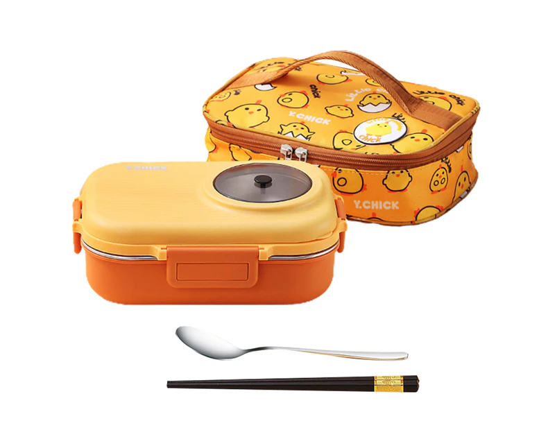 1 Set 900ml Camera Appearance Cutlery Slot Large Capacity Bento Box with Chopsticks Spoon Bento Box Cartoon Double Layer Separate Lunch Box