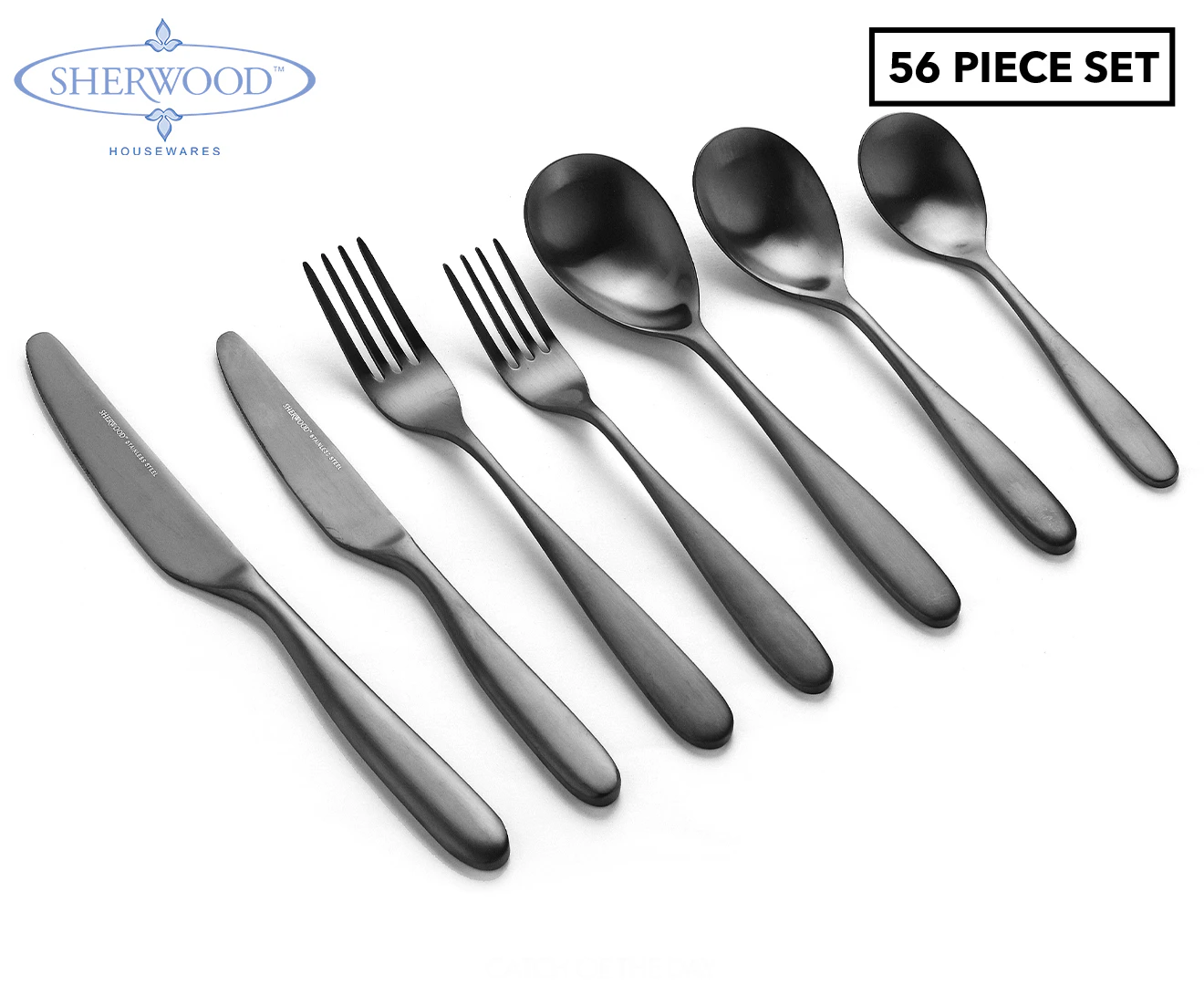 Sherwood Nouveau 56 Piece Cutlery Set Matte Black