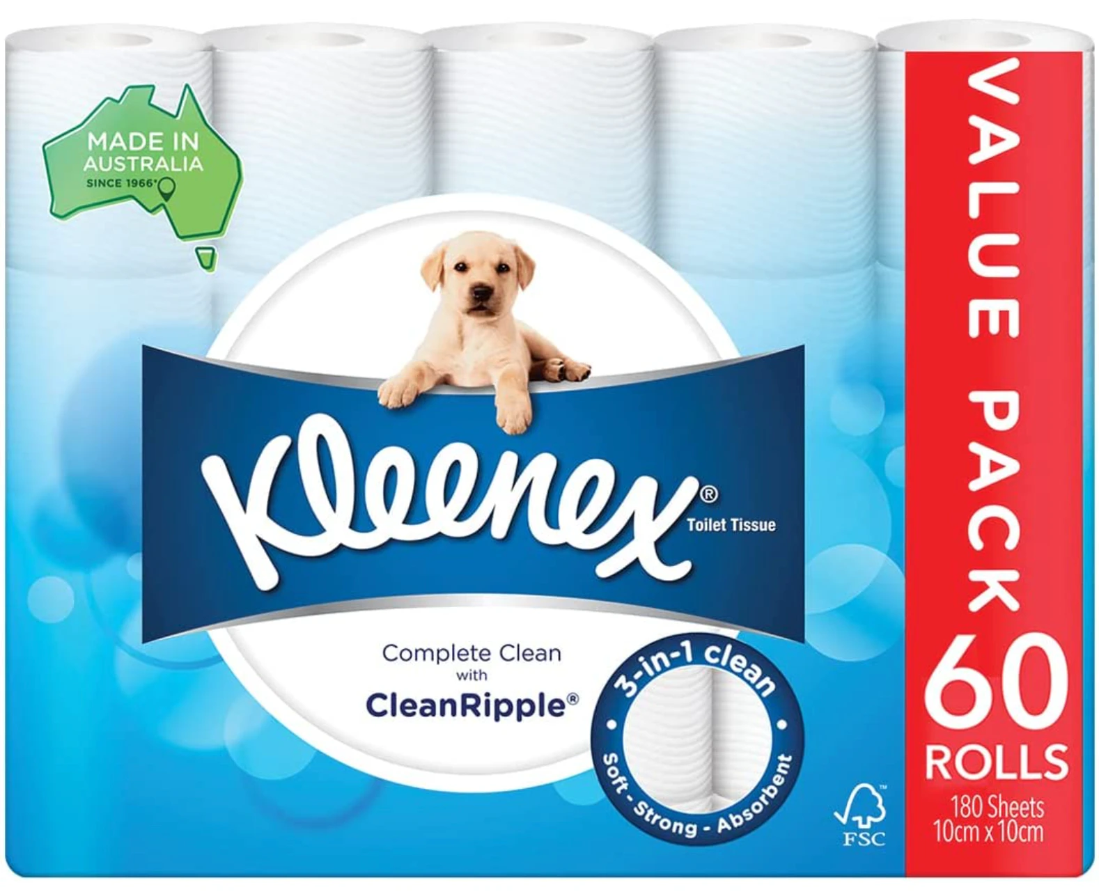 Kleenex Toilet Rolls Bath Tissue 3 Ply White x60 Rolls 180 Sheets Per Roll