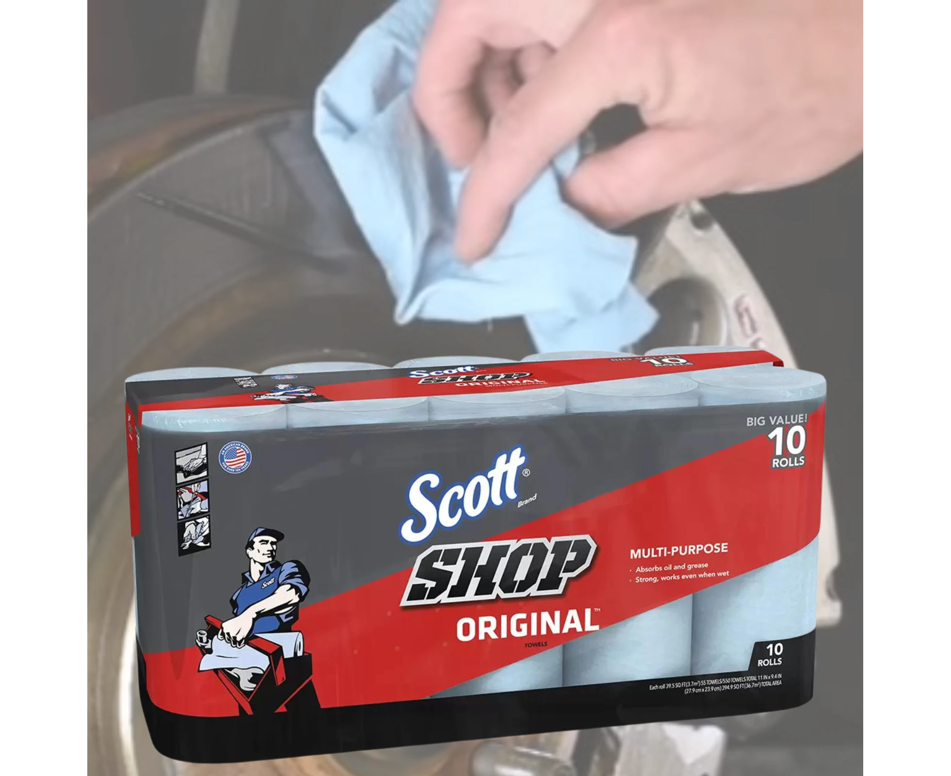 Scott Shop Towels Multi Purpose Cleaning Wipes Roll Oil & Grease Sheets 10 Pack