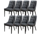 Jenny Set of 8 Dining Chair Genuine Leather Solid Rubber Wood Frame - Black