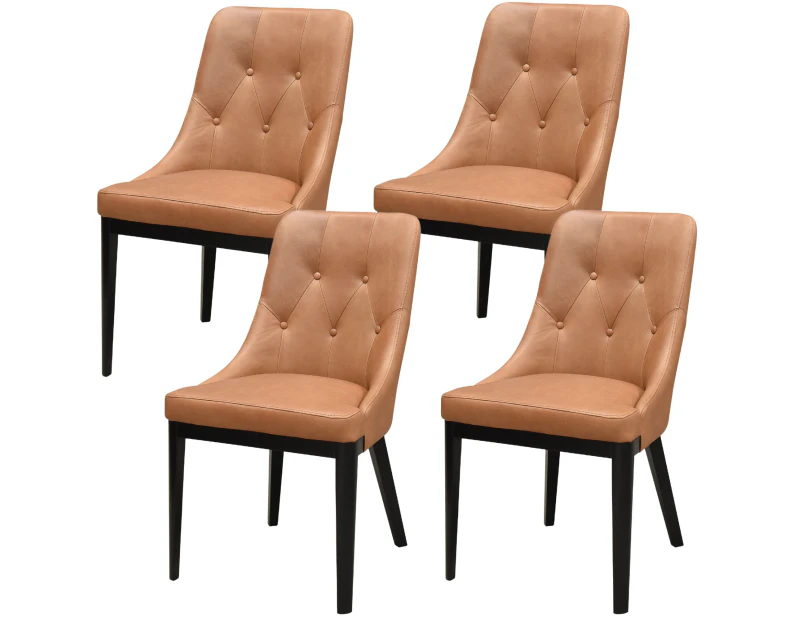 Jenny Set of 4 Dining Chair Genuine Leather Solid Rubber Wood Frame - Tan