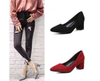 Women Faux Leather Low Mid Block Heel Work Office Pumps Pointed Court Shoes-Black