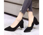 Women Faux Leather Low Mid Block Heel Work Office Pumps Pointed Court Shoes-Grey