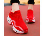 Women Breathable Walking Shoes Sneakers Slip On Air Cushion Platform Trainers-Black
