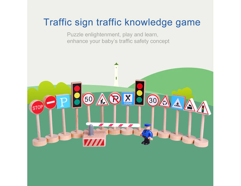 16Pcs Traffic Signs Toy Enhance Safety Concept Meticulous Workmanship Wood Enlightenment Traffic Sign Toy for Children