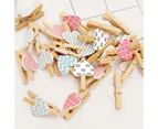 1 Box Wooden Clips Colorful Cartoon Heart-shaped Portable Wood Wall Photo Clips Household Supplies-Multicolor