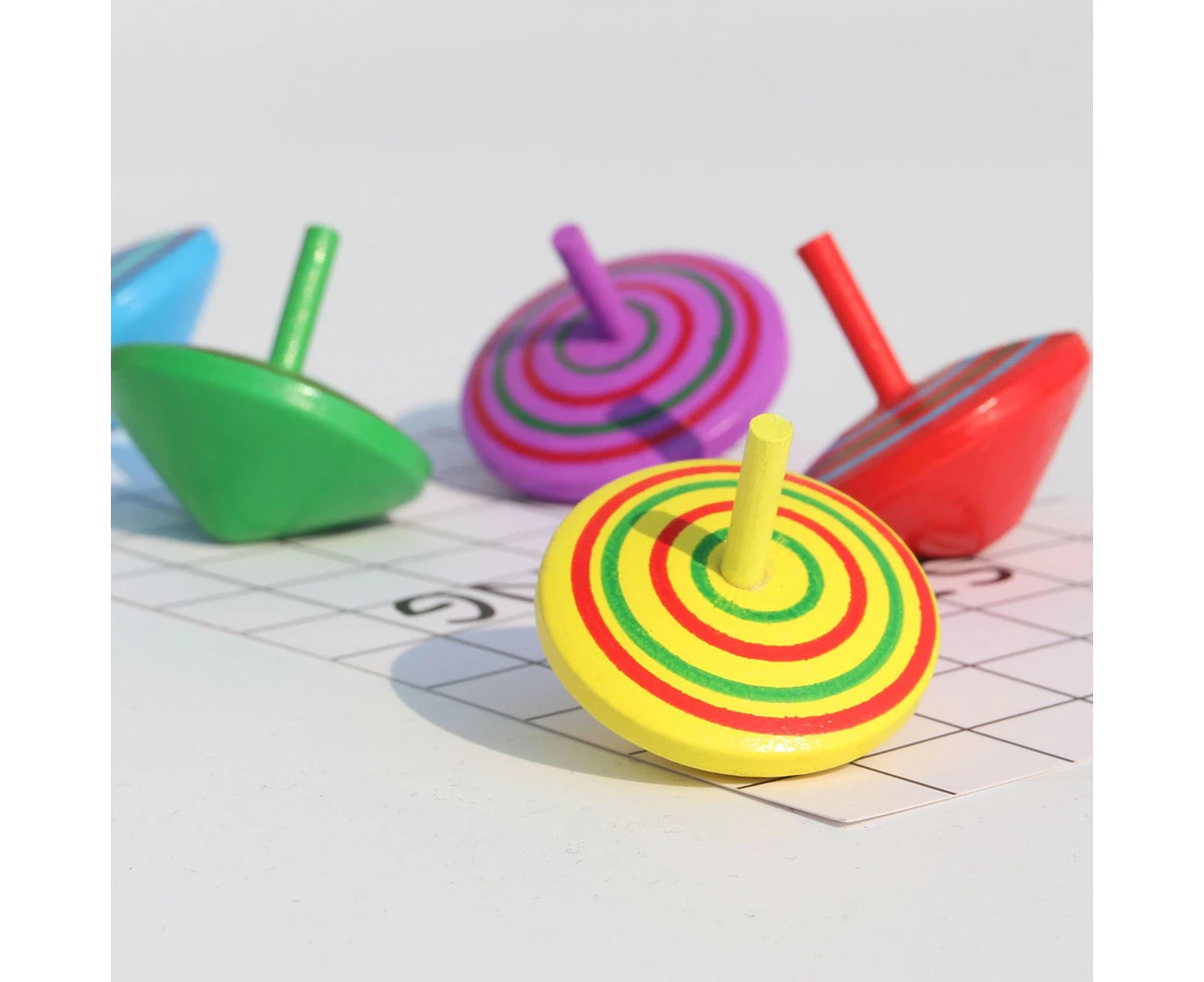 4Pcs Wooden Classic Colorful Spinning Tops Developmental Kids Stress Relieve Toy