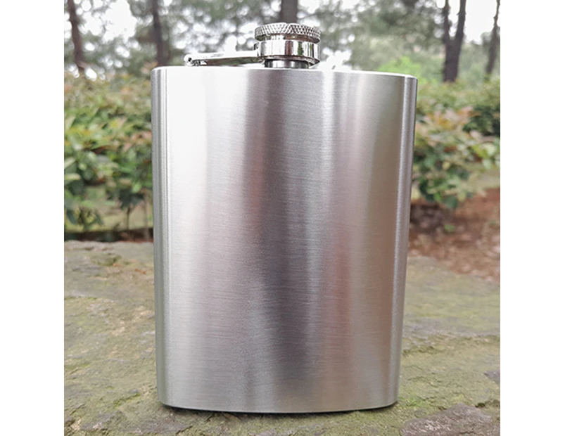 8oz Portable Camping Fishing Men Stainless Steel Vodka Whiskey Alcohol Hip Flask-Silver