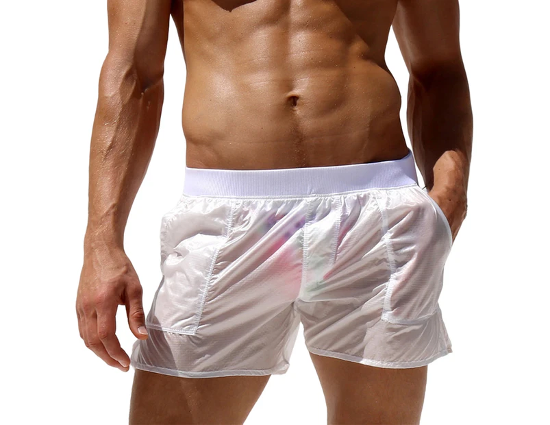 Breathable Swim Trunks Soft Beachwear See-through Design Swimming Pants Water Sports Clothing -White L