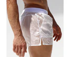 Breathable Swim Trunks Soft Beachwear See-through Design Swimming Pants Water Sports Clothing -White M