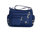 Women Solid Color Multi Pockets Zip Shoulder Crossbody Bag Canvas Storage Pouch-Dark Blue