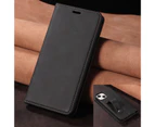 Mobile Phone Case Magnetic Closure Flip Type Shockproof Card Holder with Wrist Strap Faux Leather Wallet Phone Protective Cover Black For iPhone14