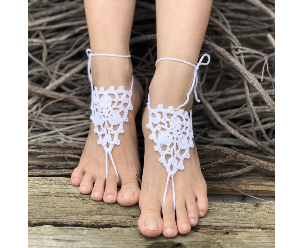 Beach wedding Seashells Tan and Aqua Crochet bridal Barefoot Sandals