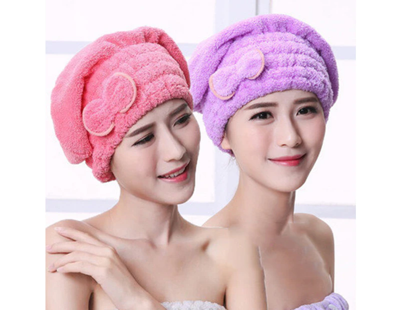 Shower Cap Soft Super Absorbent Coral Fleece Hair Drying Cap Towel for Women-Violet