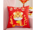 Throw Pillow Cover Fine Stitching Wear Resistant Multi-style Adorable Tiger New Year Throw Pillow Cushion for Home-4#