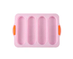 4 Grids Food Grade Baguette Baking Tray Silicone Anti-scalding Bread Baking Mold for Restaurant-Pink