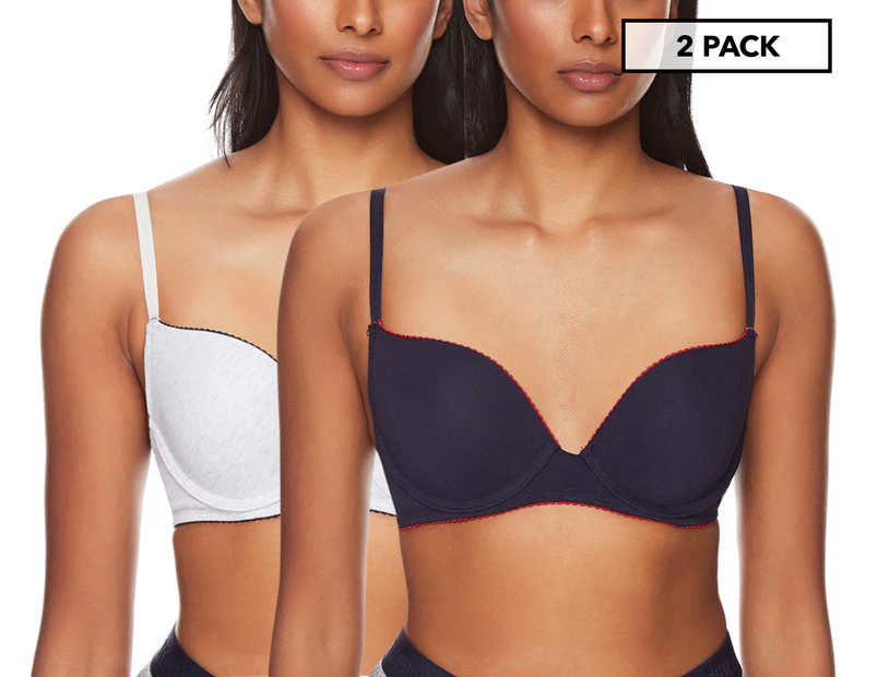 Tommy Hilfiger Women's Lined Cotton Push-Up Underwire Bra 2-Pack -  Navy/Grey<!-- -->