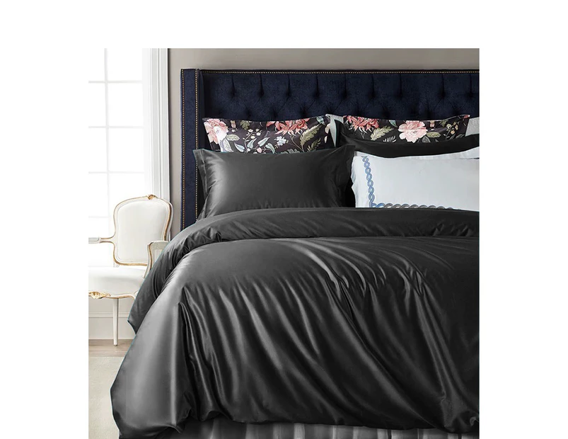 1000TC Pure Cotton Sateen Quilt Cover Set Black King size