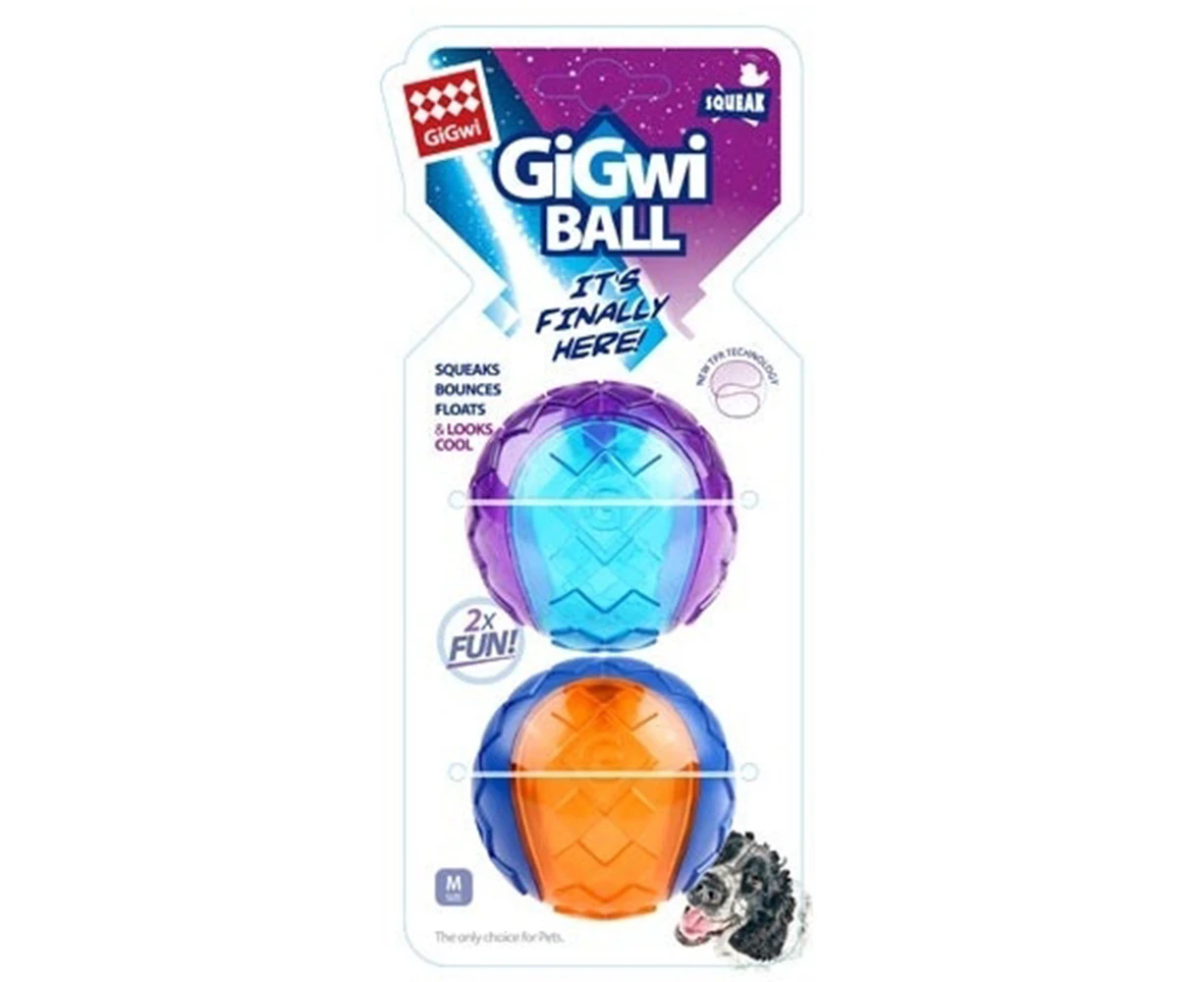 Gigwi Transparent Dog Squeaker Ball Toy Medium 2 Pack