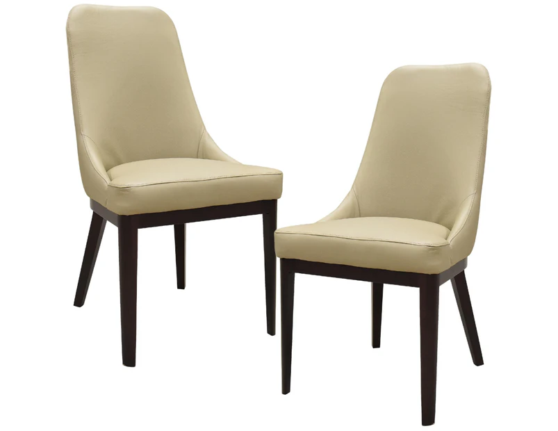 Claire Set of 2 Dining Chair Genuine Leather Solid Rubber Wood Frame - Taupe