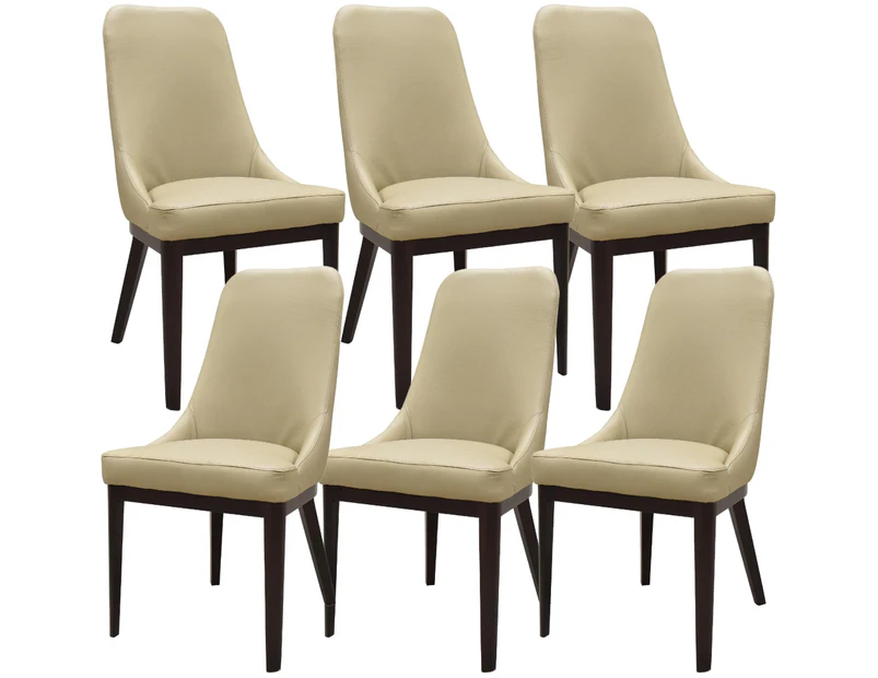 Claire Set of 6 Dining Chair Genuine Leather Solid Rubber Wood Frame - Taupe