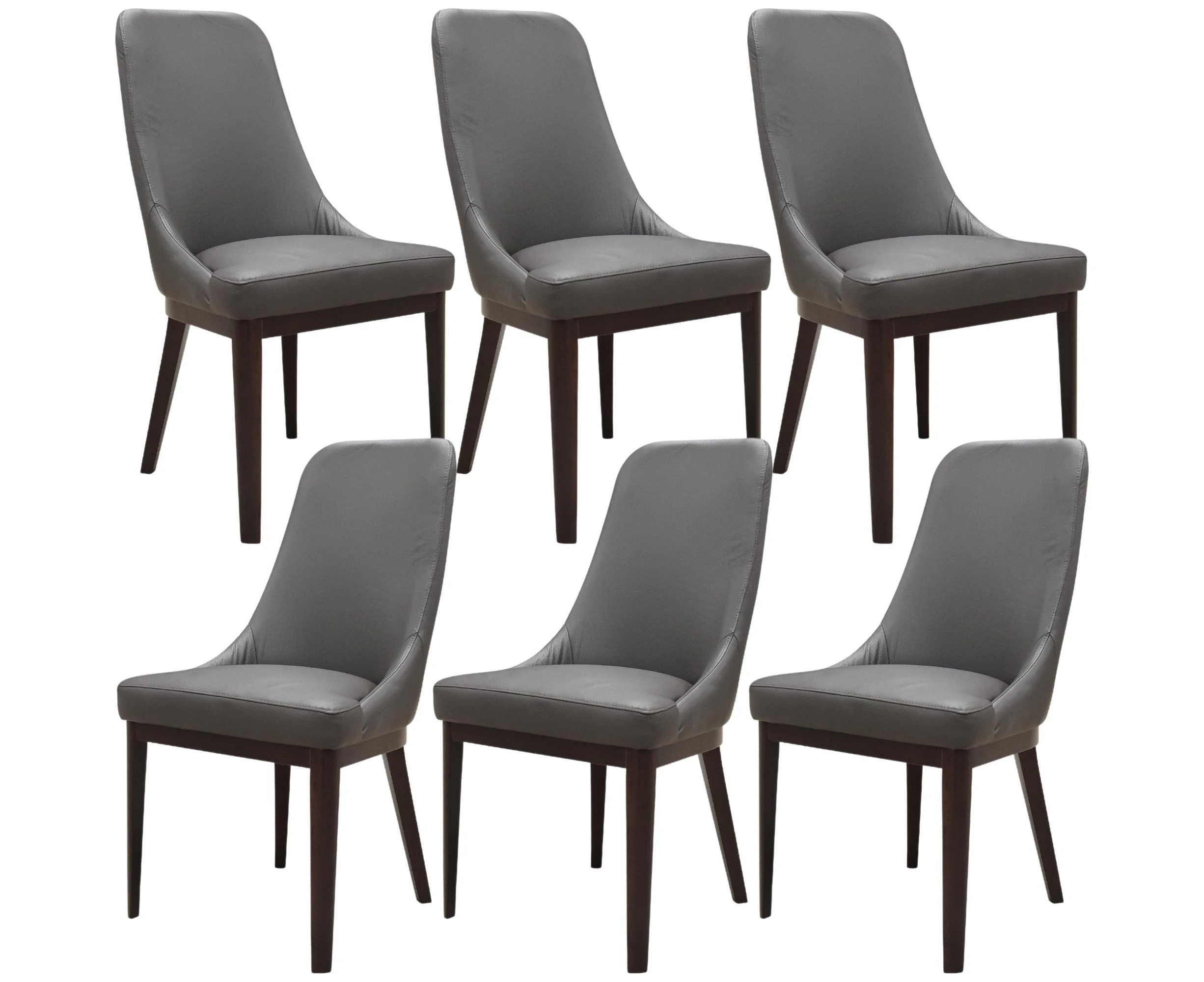 Claire Set of 6 Dining Chair Genuine Leather Solid Rubber Wood Frame Dark Brown