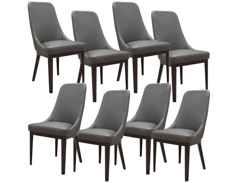 Claire Set of 8 Dining Chair Genuine Leather Solid Rubber Wood Frame Dark Brown