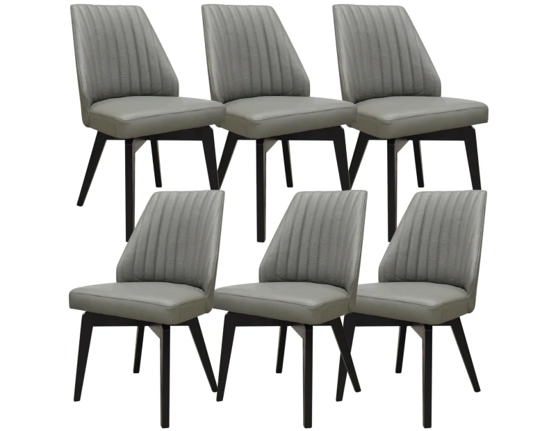 Shelby Set of 6 Dining Chair Genuine Leather Solid Rubber Wood Frame