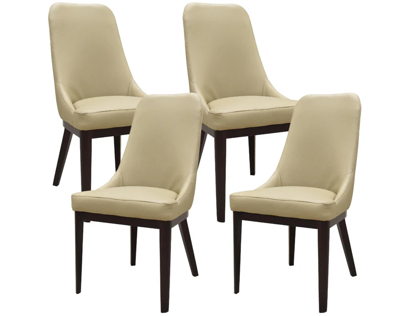 Claire Set of 4 Dining Chair Genuine Leather Solid Rubber Wood Frame - Taupe