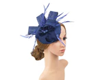 Faux Feather Fascinator Hat Net Yarn Hat Shape Bow Mesh Mini Beret Hat Headdress - Navy Blue